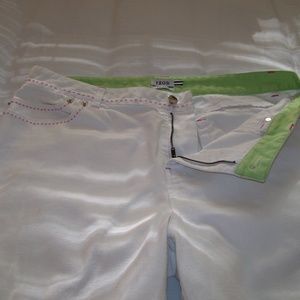 Izod Stretch White Jeans with Pink Stitching 14